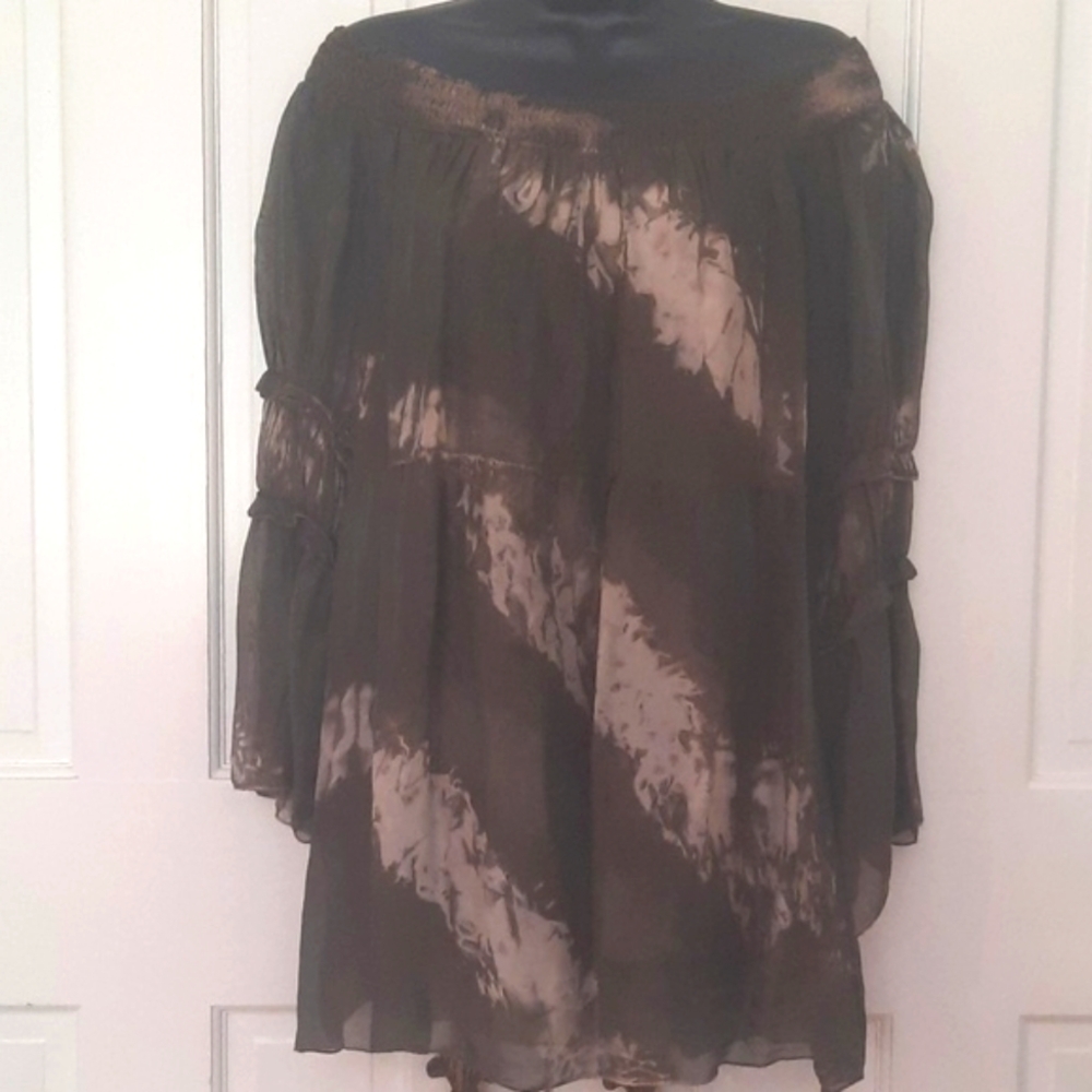 Womens Tunnic Dress - Olive Green TieDye - Flowy Bell Sleeves - Size MEDIUM